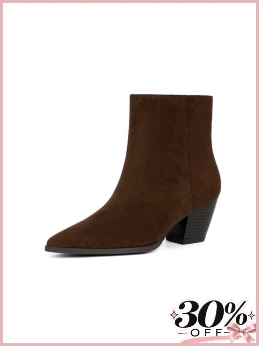 Faux Suede Pointed Toe Ankle Boots Chunky Block Heel Zip Booties